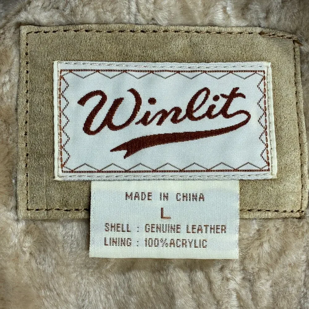 Vintage Winlit Jacket Womens Large Tan Suede Leather Faux Fur Lined Western Coat